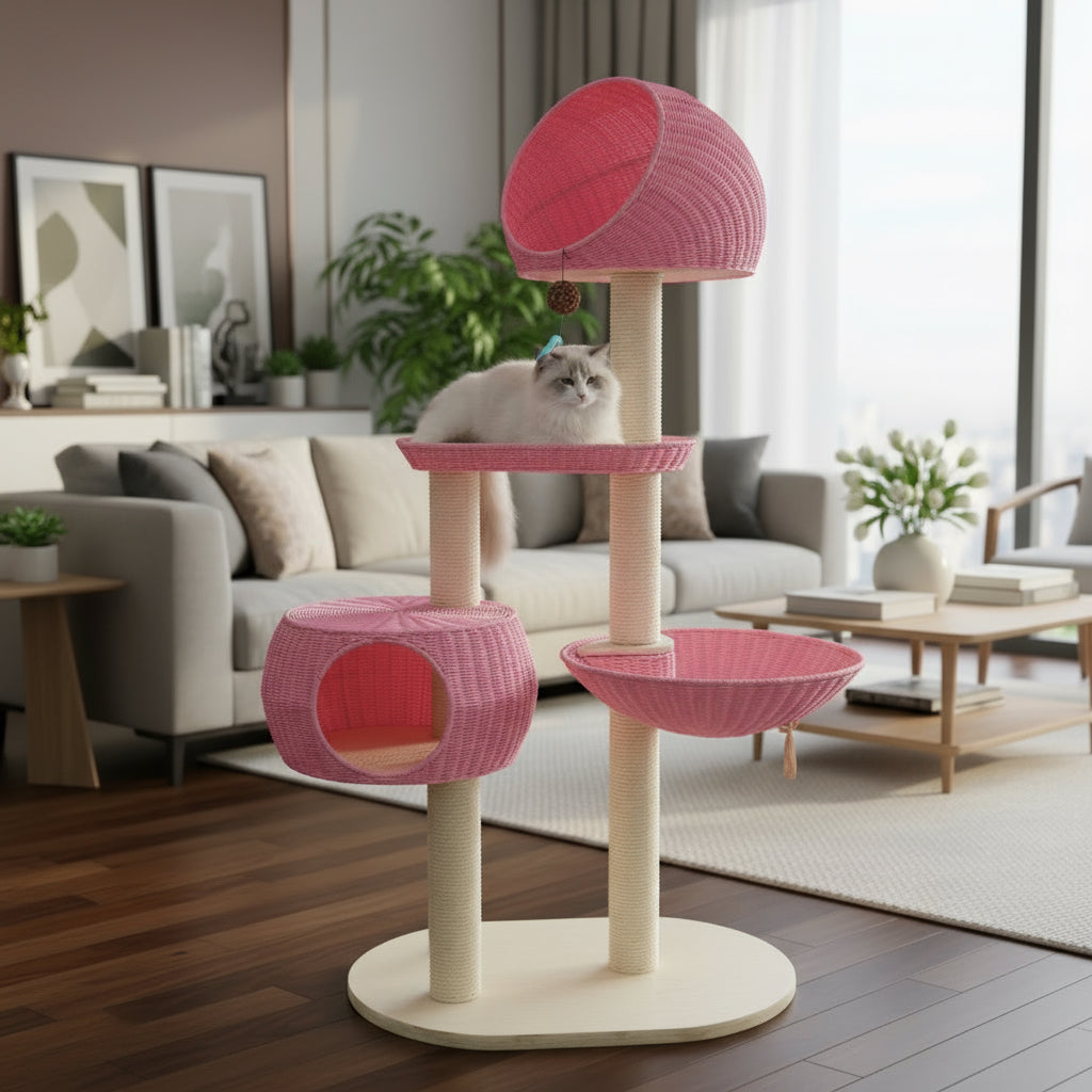 Integrated Multi Layer Solid Wood Cat Tree