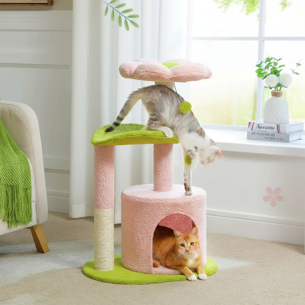 Cactus Cat Tree with Curved Perch Cozy Cat Condo Small Cat Tower with Removable Top Bed Cat Scratching Post for Indoor Cat Toys