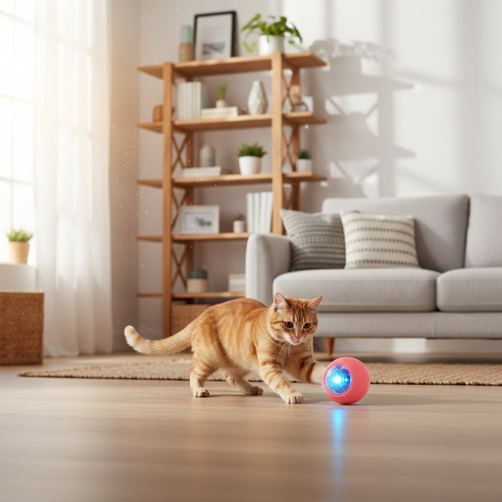 Dog Cat Interactive Ball Toy Automatic Rolling Ball Faux Tail Rechargeable Smart Pet Electric Toy Dog Cat Training Imitate Mouse