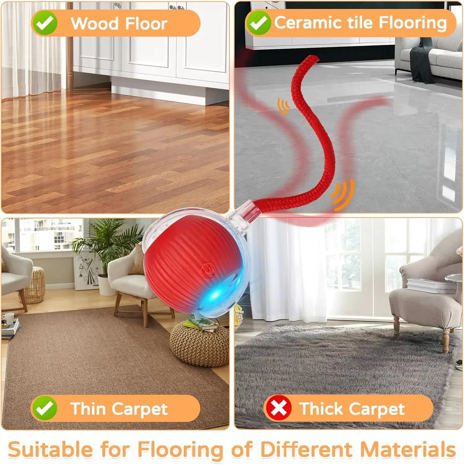 Dog Cat Interactive Ball Toy Automatic Rolling Ball Faux Tail Rechargeable Smart Pet Electric Toy Dog Cat Training Imitate Mouse