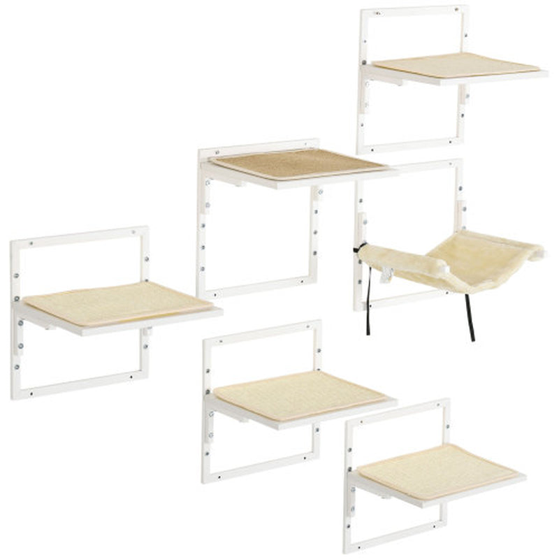 Pawhut 6-Pc Modern Cat Wall Shelves for Indoor Cats, Height Adjustable Jumping Platforms