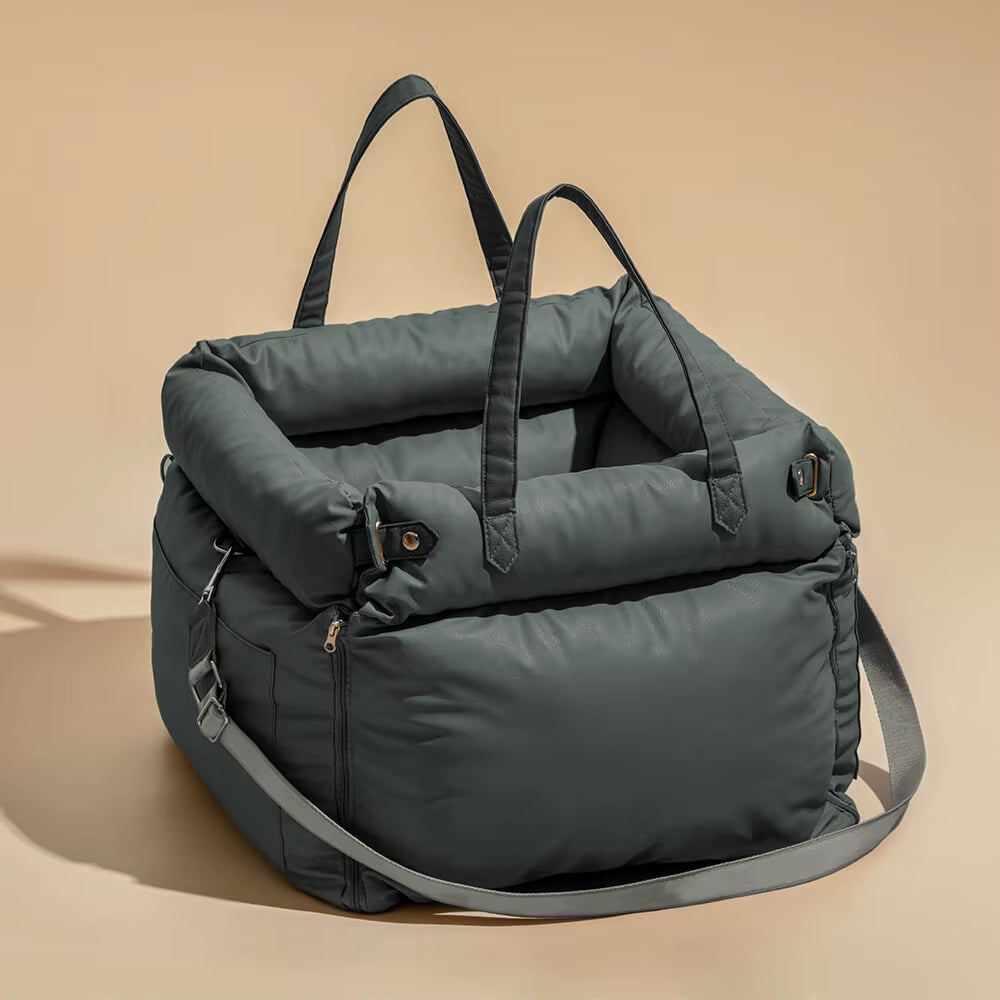 Travel Safety Bolster Vintage Denim Patchwork Dog Pet Car Seat Bed with Safety Buckle No-Slip Bottom Adjustable Safety Lanyard